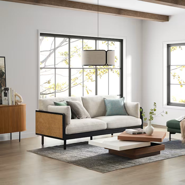 Lucia Cane Sofa, Black, 3 Seats