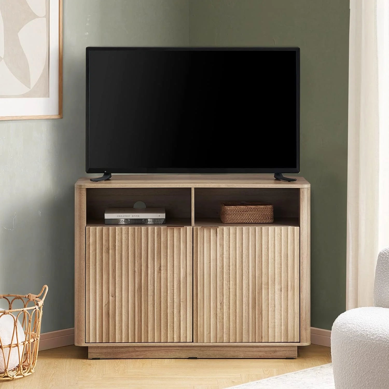 Brooklyn Corner TV Stand, Golden Oak