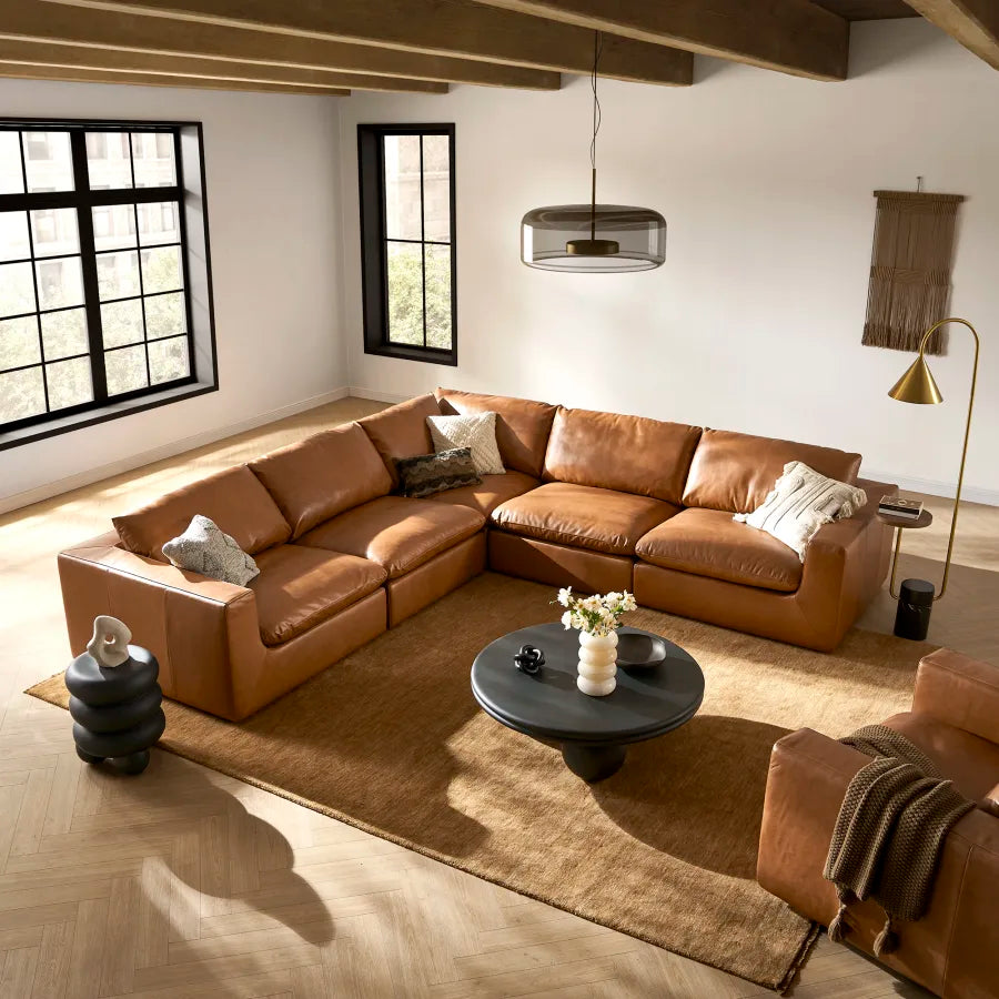 Dawson Leather Left Arm Sofa, (Orion) Cocoa