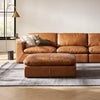 Dawson Leather Large Ottoman, (Orion) Cocoa