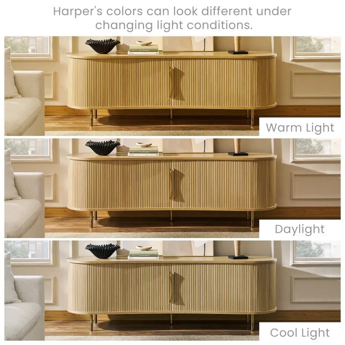 Harper Curved TV Console, Natural 78.7"