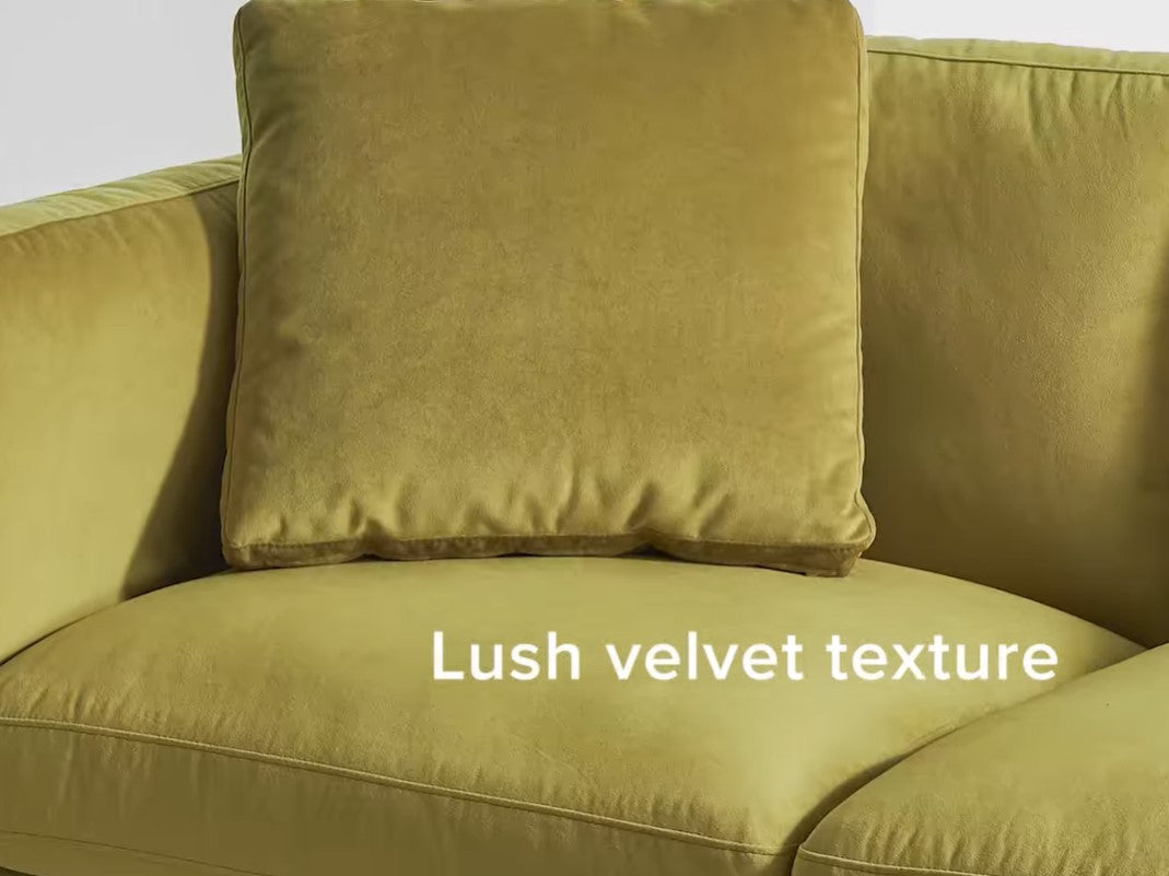 Owen 3 Seater Sofa Olive Gold with Walnut Legs