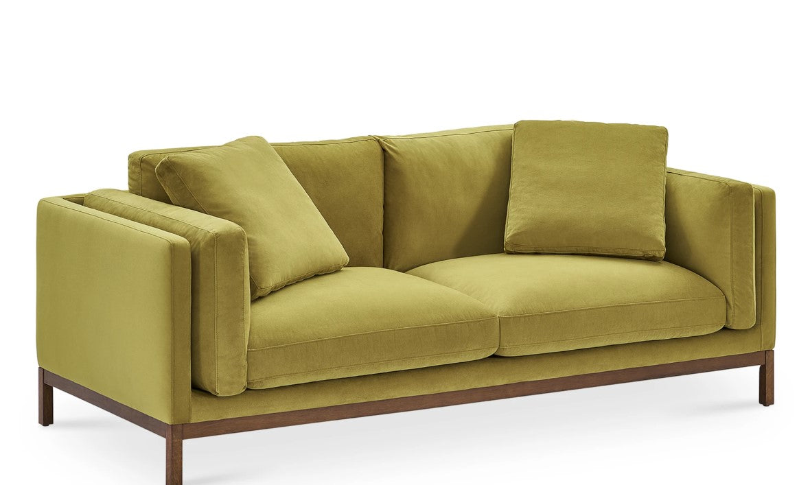 Owen 3 Seater Sofa Olive Gold with Walnut Legs